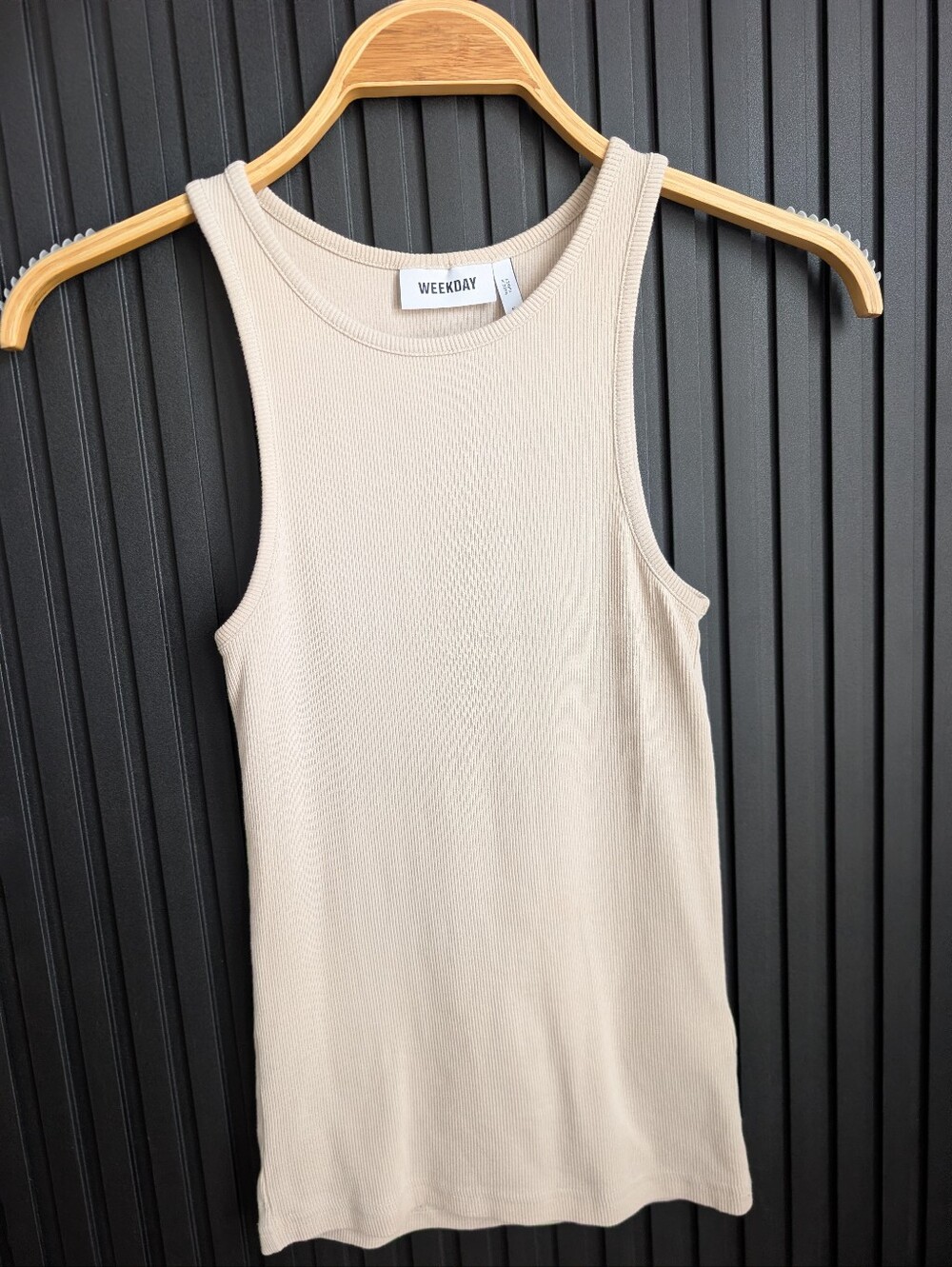 Weekday Ribbed Tank Top in Beige | Size S